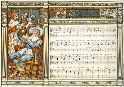 "زجاجة جلدية" ، صورة توضيحية للأغنية من "Pan-Pipes" ، كتاب الأغاني القديمة ، مرتب حديثًا ومع المرافقات من ثيو. Marzials ، نشر في لندن من قبل جورج روتليدج وأولاده ، 1884 بواسطة والتر كرين